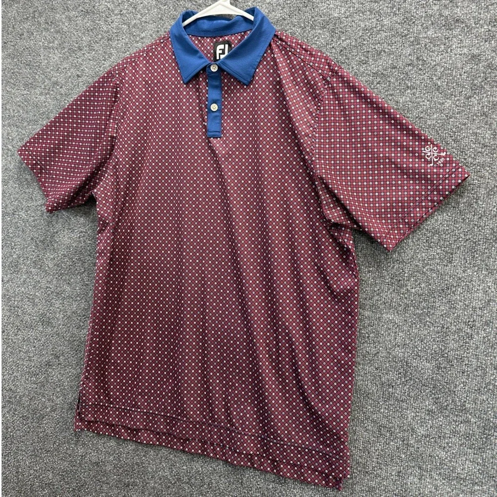 FootJoy Mens Golf Polo Shirt Medium Maroon Blue Geometric Print Short Sleeve FJ